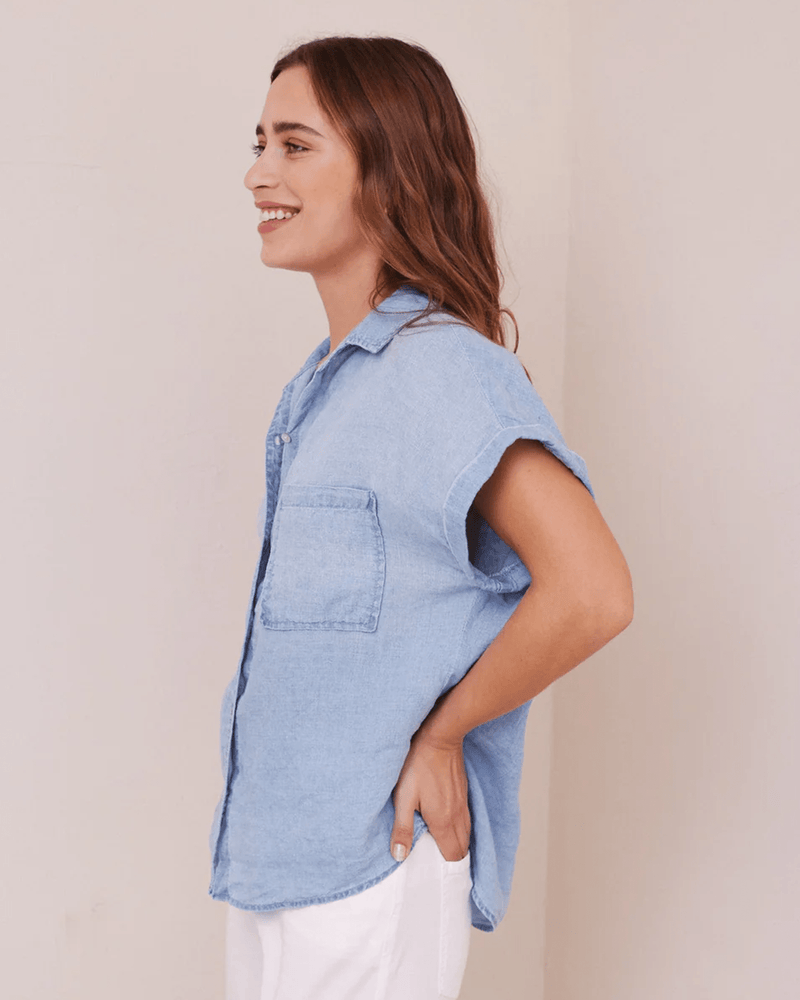 Bella Dahl Clothing Short Sleeve Pkt Button Down in Bayside Wash