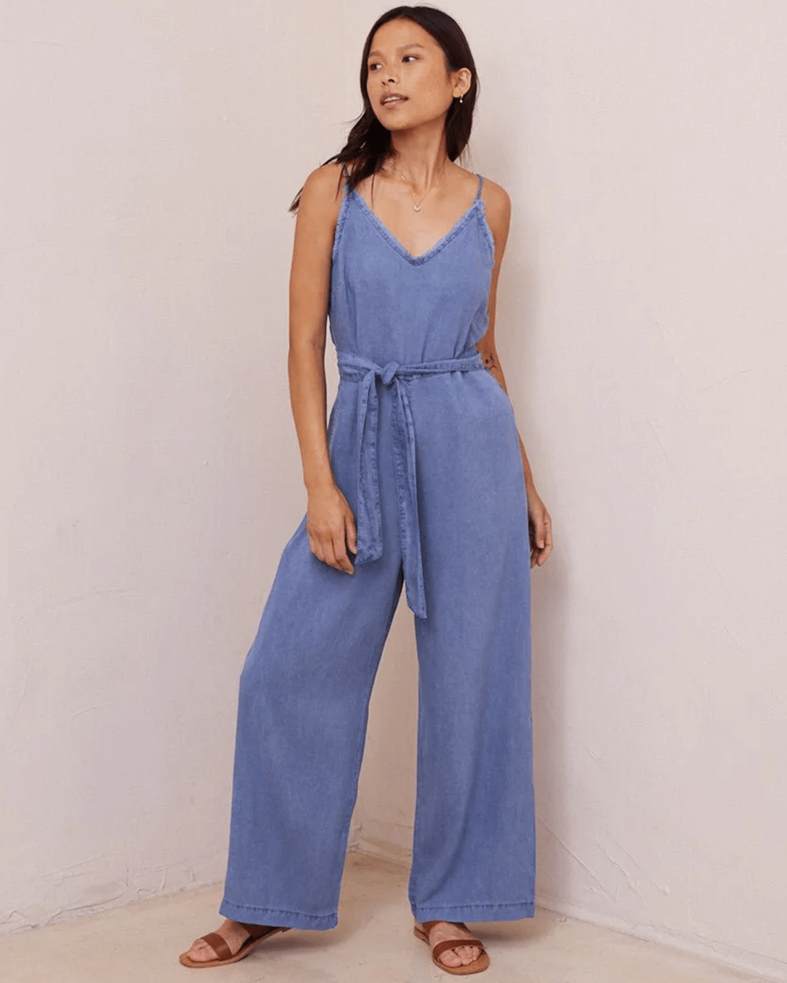 Smocked Back Cami Jumpsuit in Spring Navy