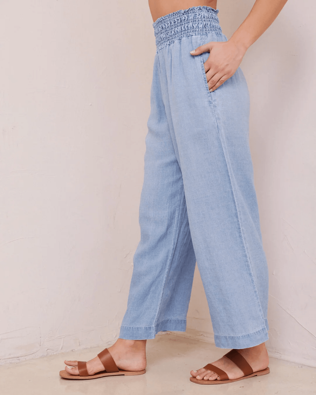 Bella Dahl Clothing Smocked Waist Wide Leg Pant in Bayside Wash