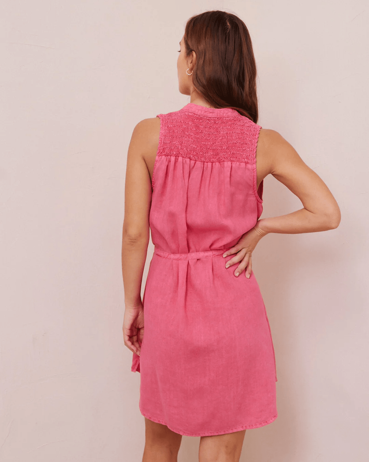 Bella Dahl Clothing Smocked Yoke Mini Dress in Havana Pink