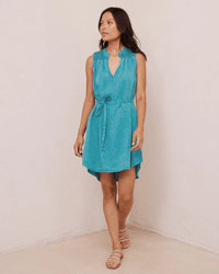 Bella Dahl Clothing Smocked Yoke Mini Dress in Tropical Teal