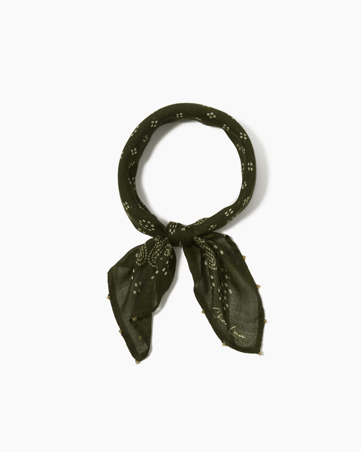 Chan Luu Accessories Kombu Green Dotted Paisley Bandana in Kombu Green