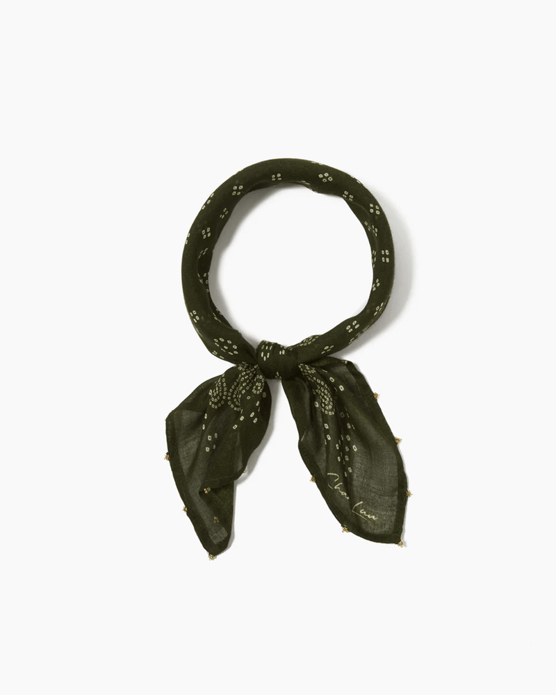 Chan Luu Accessories Kombu Green Dotted Paisley Bandana in Kombu Green