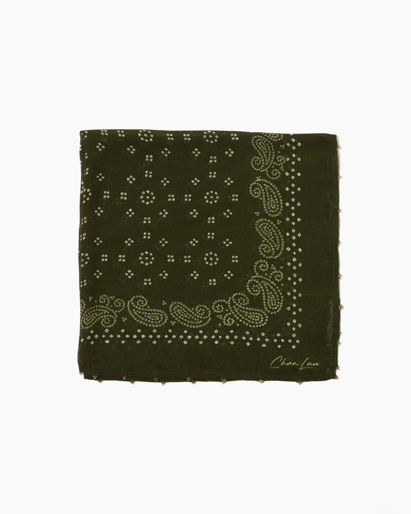 Chan Luu Accessories Kombu Green Dotted Paisley Bandana in Kombu Green