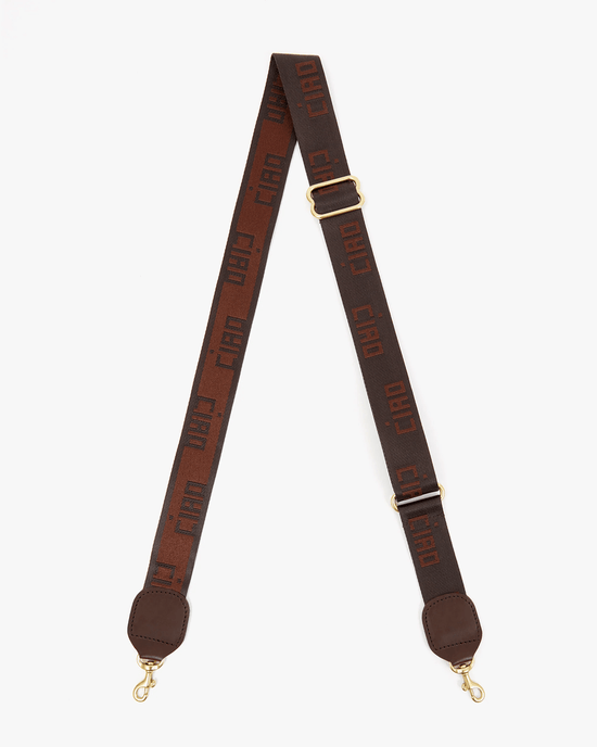 Clare V. Adj Crossbody Strap in Chocolate w/ Block Ciao 