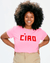 Clare V. Clothing Block Ciao Classic Tee in Neon Pink w/ Poppy