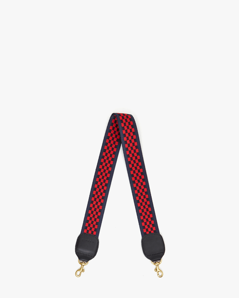 Clare V. Accessories Navy & Red Checker Nylon Shoulder Strap in Navy & Red