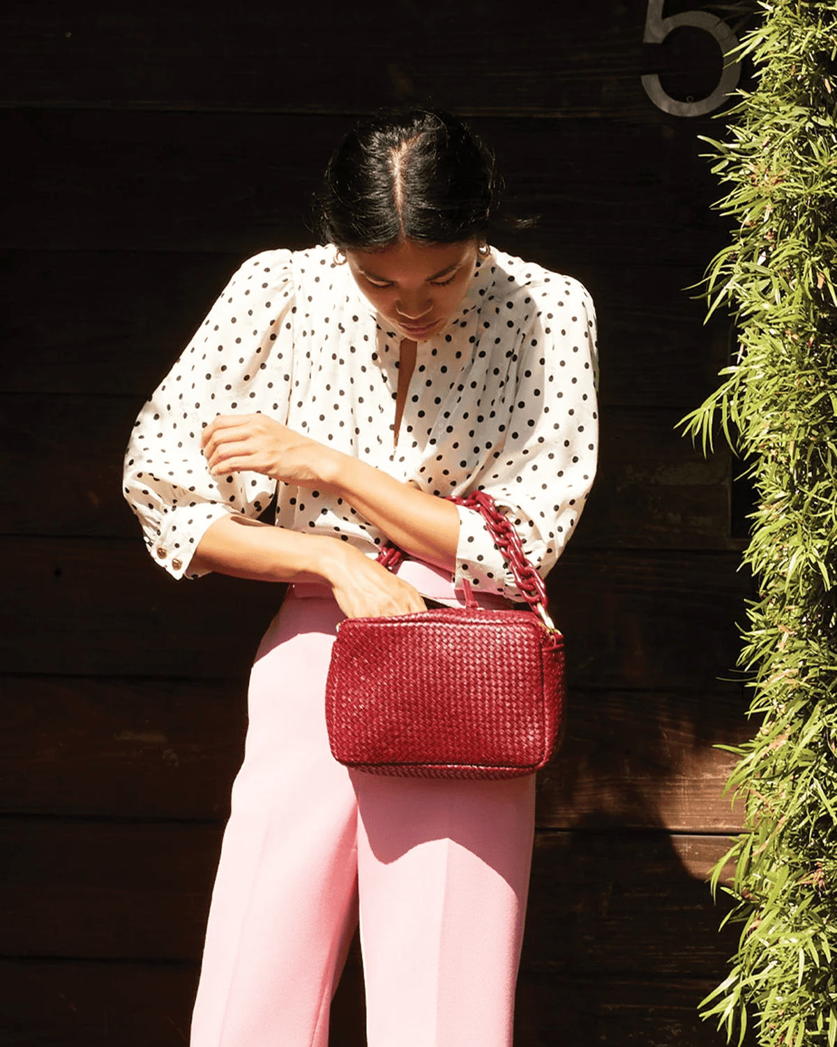 Clare V. Accessories Oxblood Diagonal Woven Marisol in Oxblood