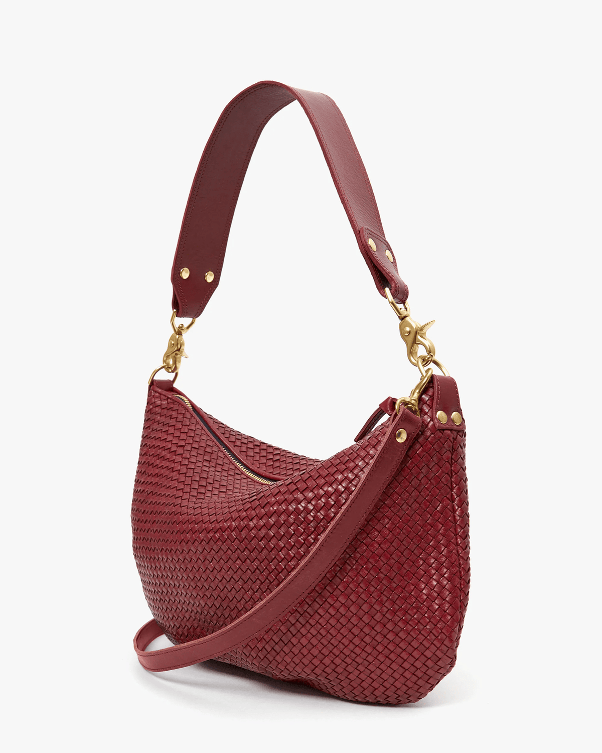 Clare V. Accessories Oxblood Diagonal Woven Moyen Messenger in Oxblood