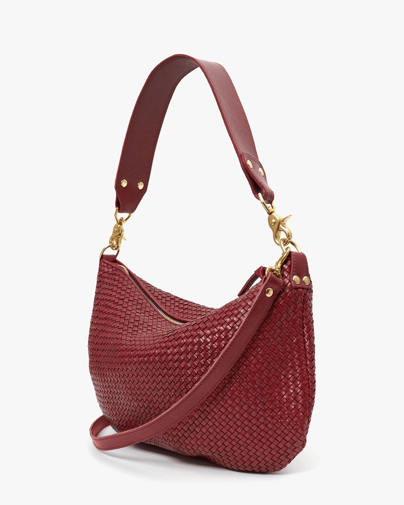 Clare V. Accessories Oxblood Diagonal Woven Moyen Messenger in Oxblood