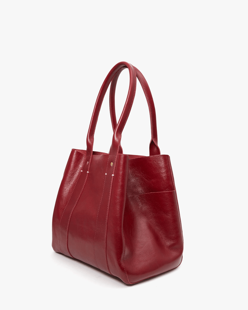 Clare V. Le Slim Box Tote in Oxblood