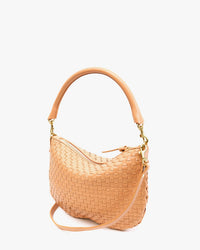 Clare V. Petit Moyen Messenger in Bisque Woven Checker 