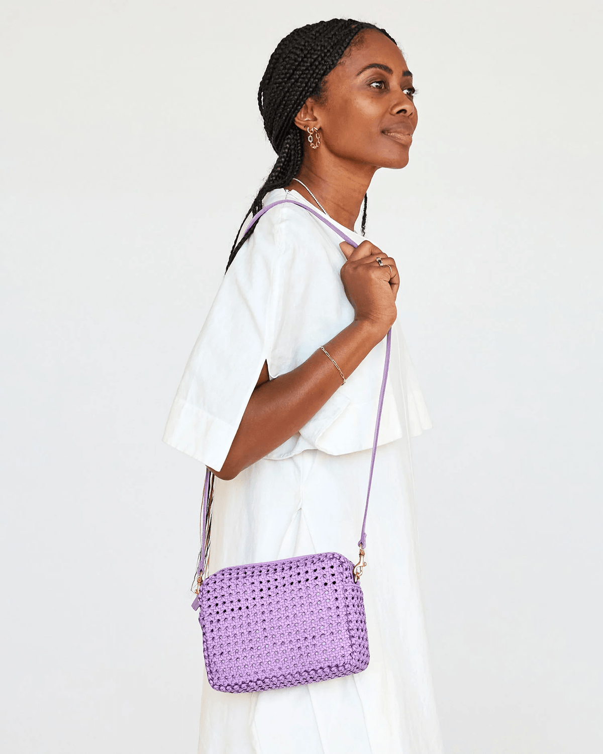 Clare V. Accessories Lilac Rattan Midi Sac in Lilac