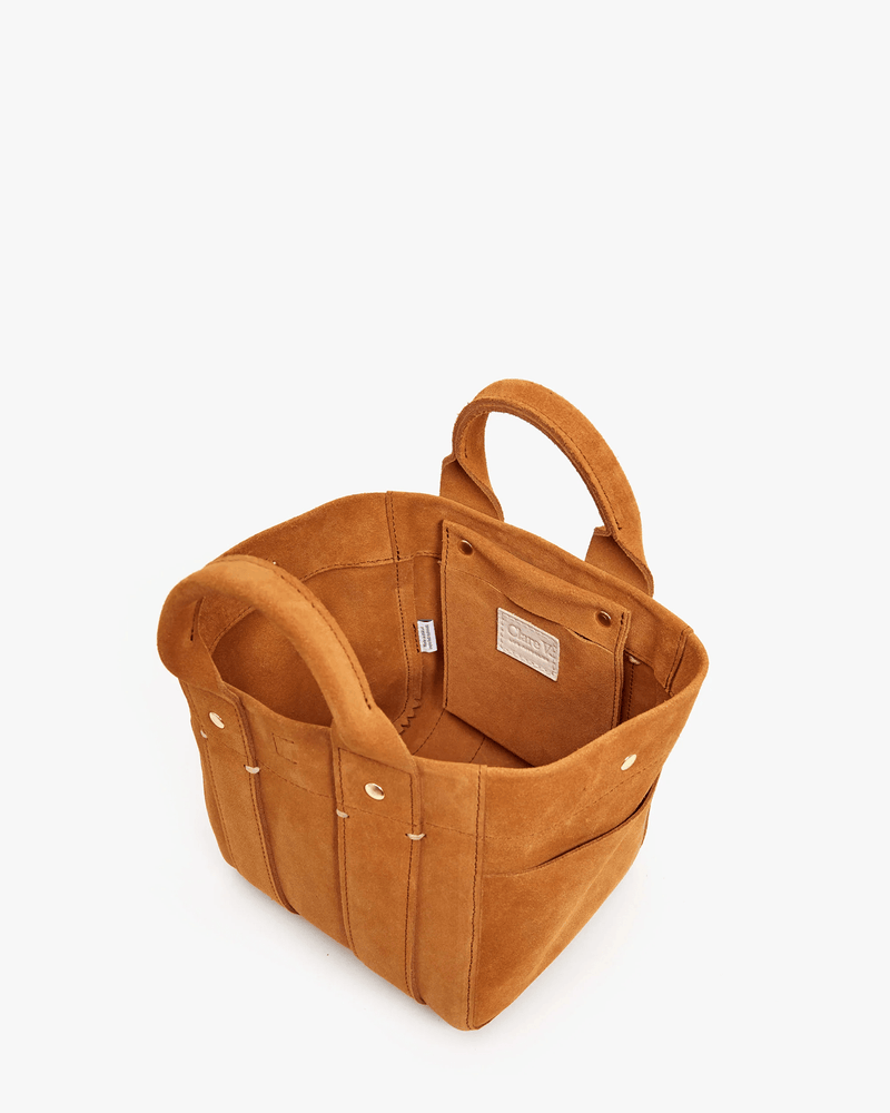 Clare V. Suede Le Petit Box Tote in Camel