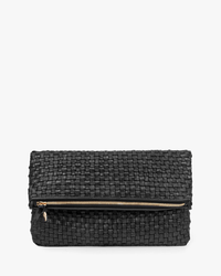 Clare V. Accessories Black Woven Checker Foldover Clutch w/ Tabs in Black