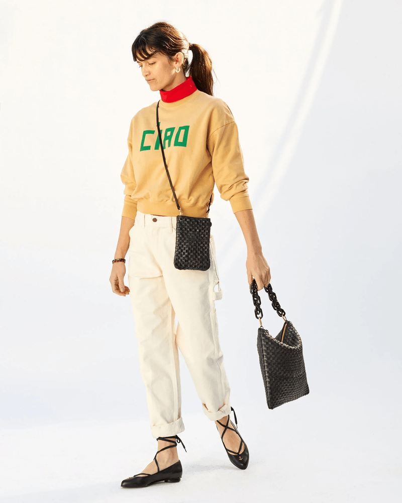 Clare V. Accessories Black Woven Checker Poche in Black