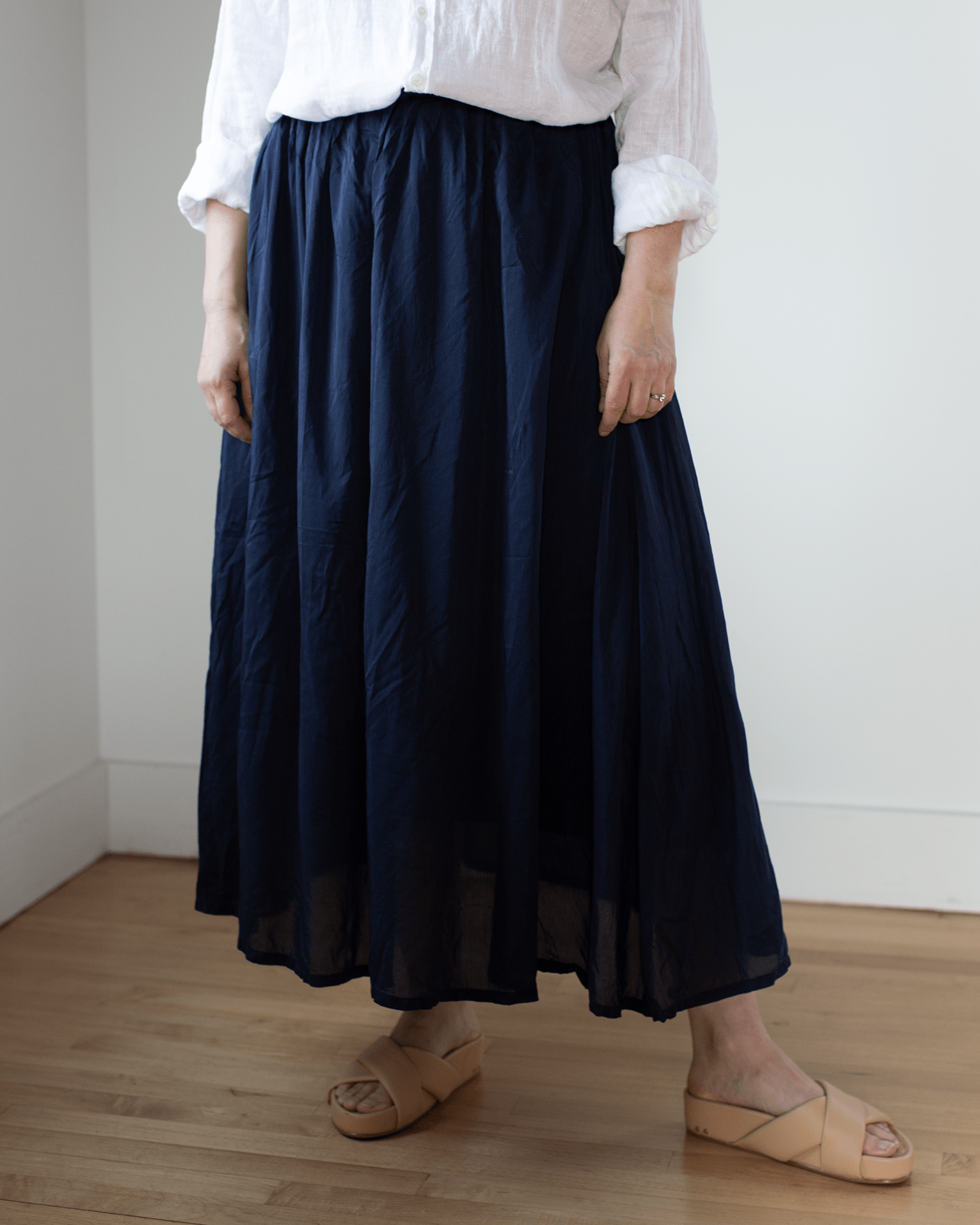 Agnes Pleated Skirt in Midnight Cotton/Silk