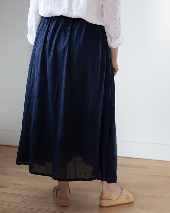 CP Shades Clothing Agnes Pleated Skirt in Midnight Cotton/Silk