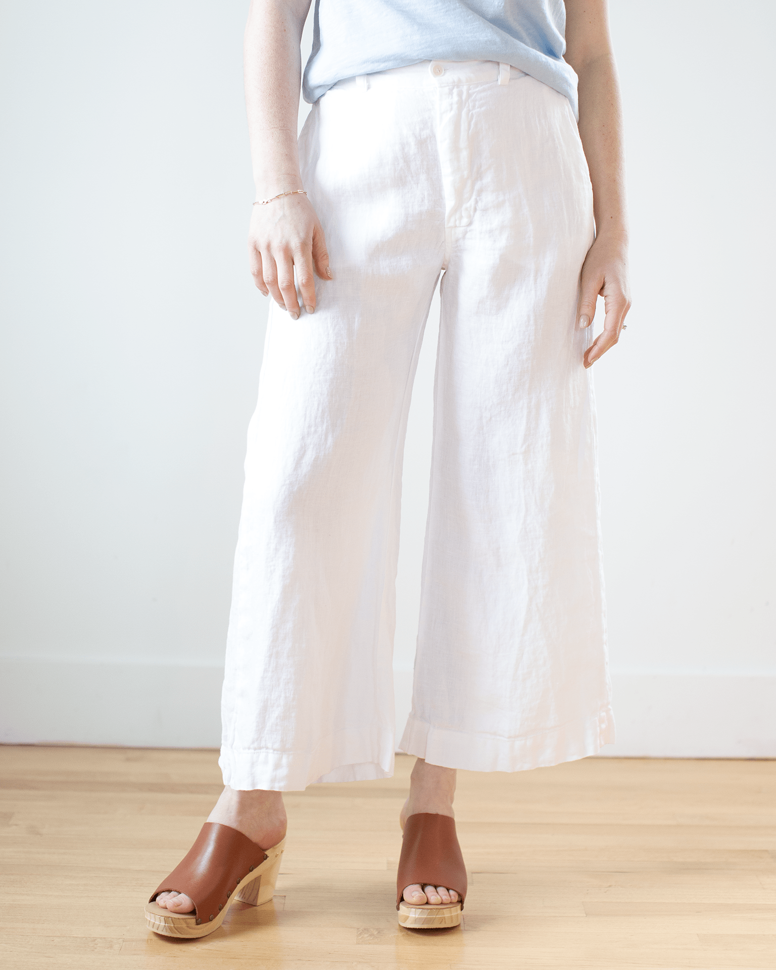 Cropped Polly Pant in White HW Linen Twill