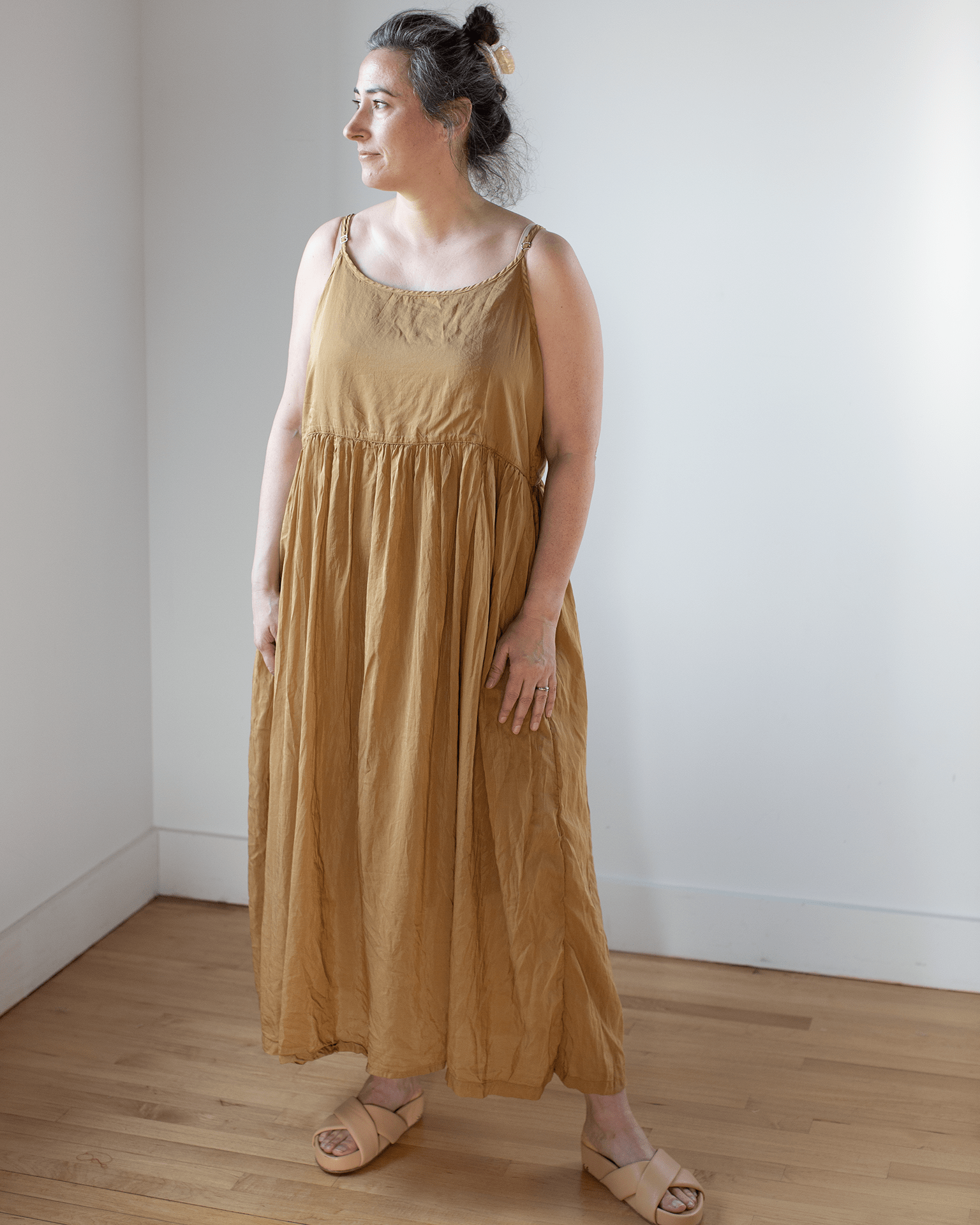 Hazel Dress in Honey Mustard Cotton/Silk