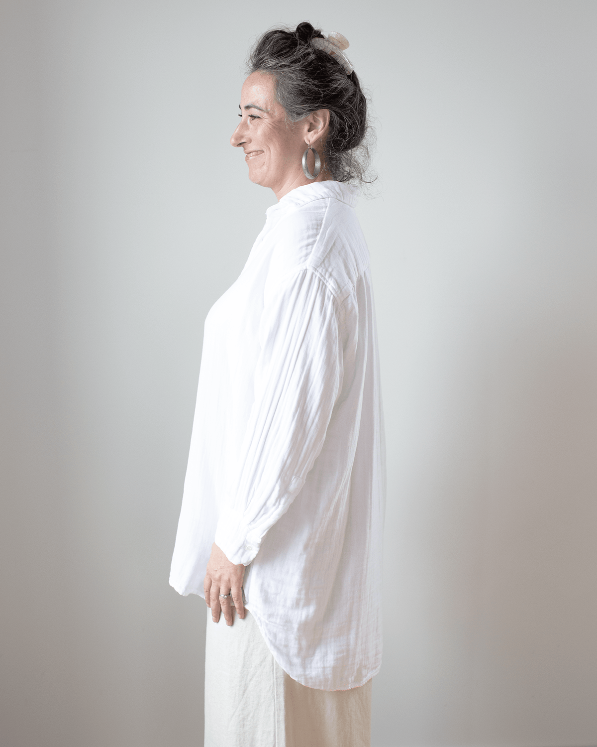 CP Shades Clothing Jane Oversized Button Down w/o Pkts - Dbl Cttn Gauze in White