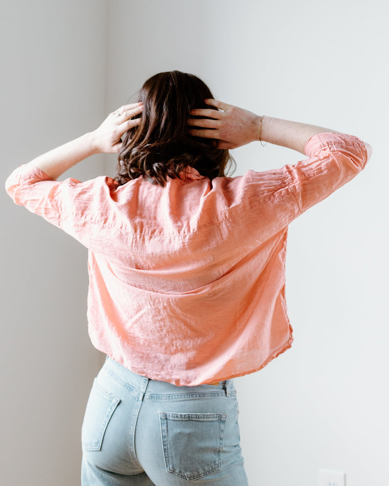CP Shades Clothing Rooney Boxy Crop Blouse in Guava Cotton Silk