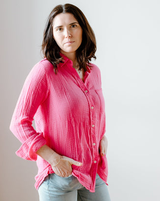 Felicite Apparel Clothing Boyfriend Shirt in Cotton Candy