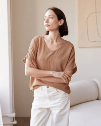 It is well LA Clothing Gauze S/S Top in Desert Tan