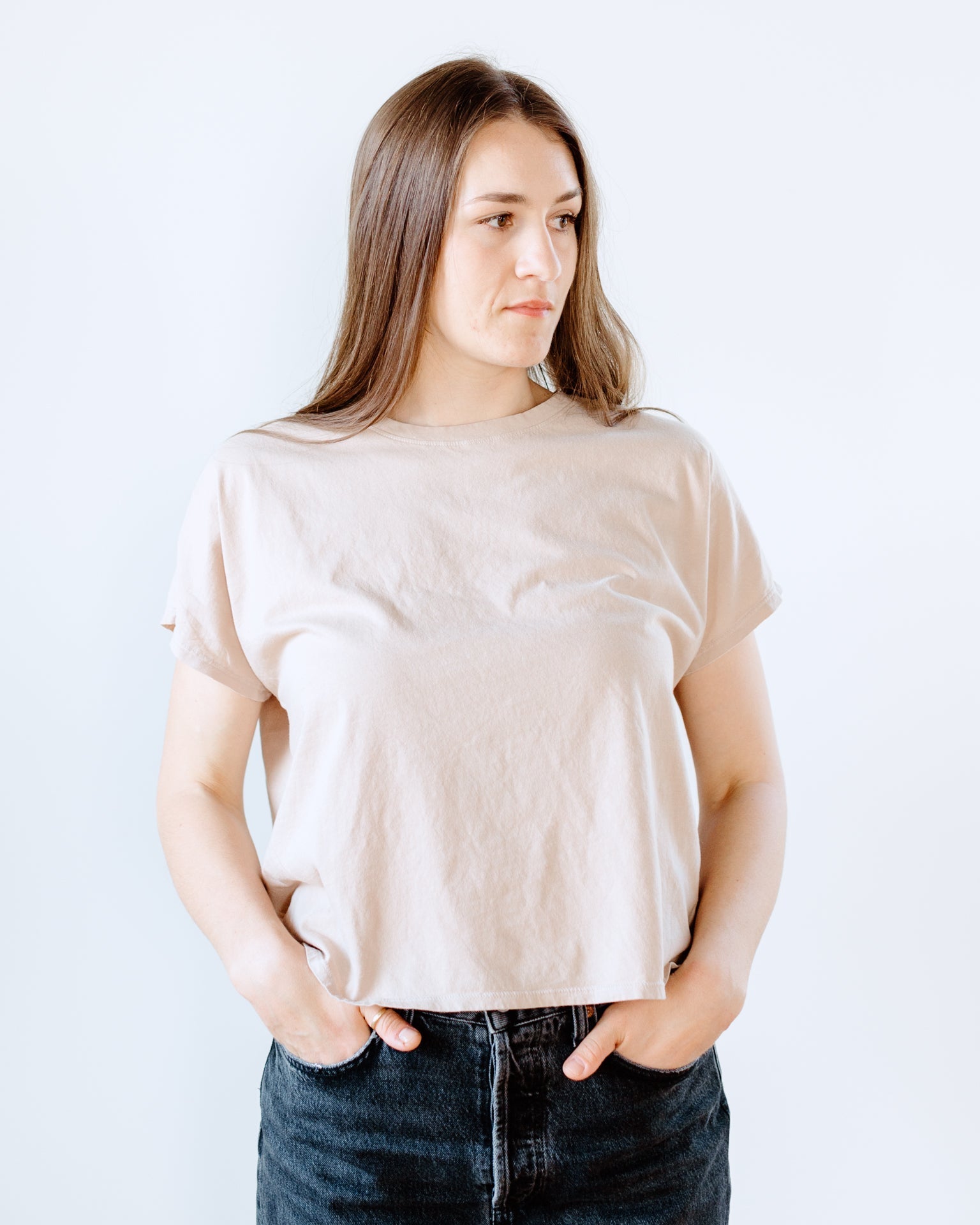 It is well LA Organic Cotton Boxy Tee in Soft Beige- Bliss Boutiques