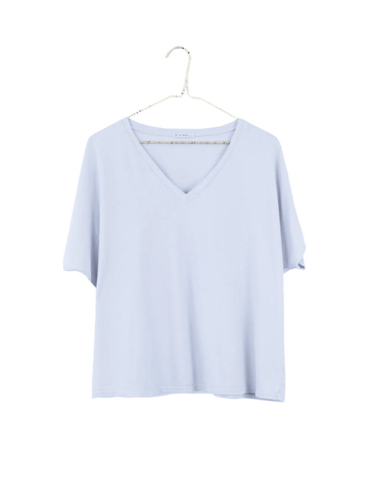 It is well LA Clothing Organic Cotton V Neck Tee in Icy Blue