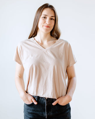 It is well LA Clothing Organic Cotton V Neck Tee in Soft Beige