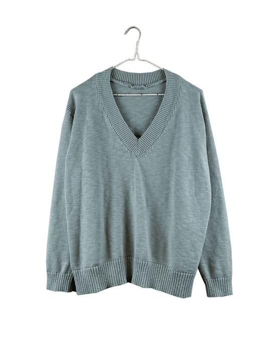 It is well LA Clothing V-Neck Boxy Sweater in Misty Sage