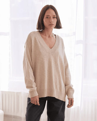 It is well LA Clothing V-Neck Boxy Sweater in Natural