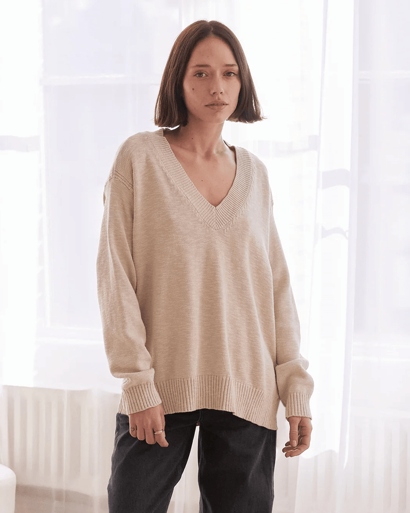 It is well LA Clothing V-Neck Boxy Sweater in Natural