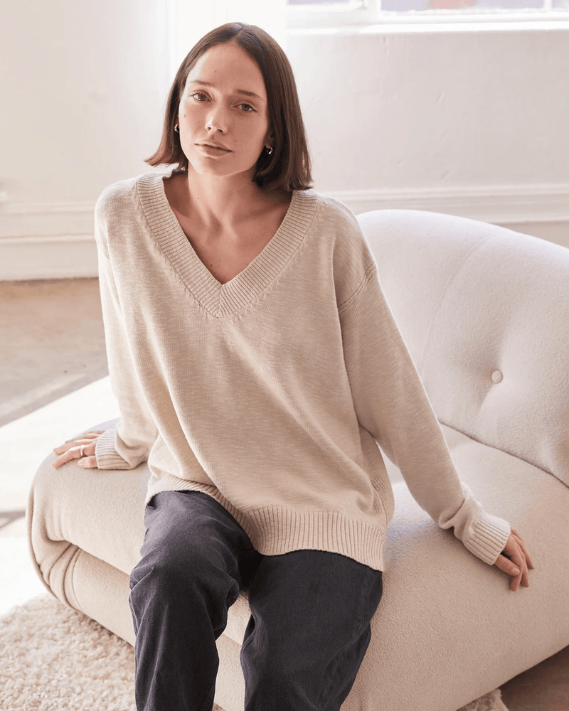 It is well LA Clothing V-Neck Boxy Sweater in Natural