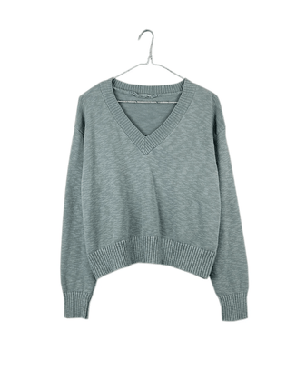 It is well LA Clothing V-Neck Crop Sweater in Misty Sage