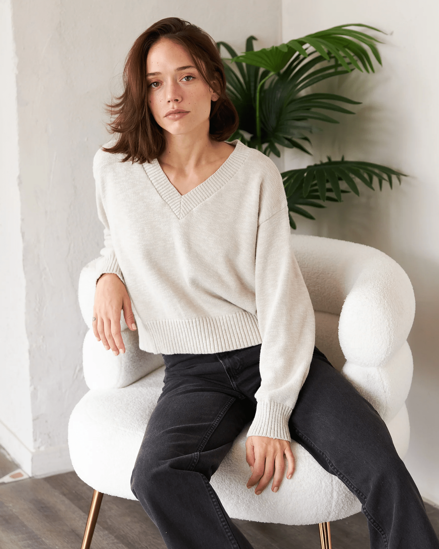 White v neck cropped jumper cheap