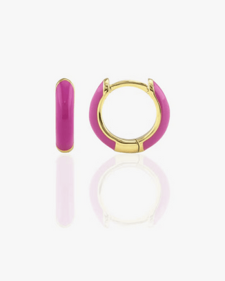 Kris Nations Jewelry 18K/Magenta Enamel Huggie Hoops in Magenta & 18K Gold Vermeil