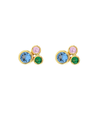 Kris Nations Jewelry 18K Gold Vermeil Modernist Bezel Crystal Stud Earrings in 18K Gold