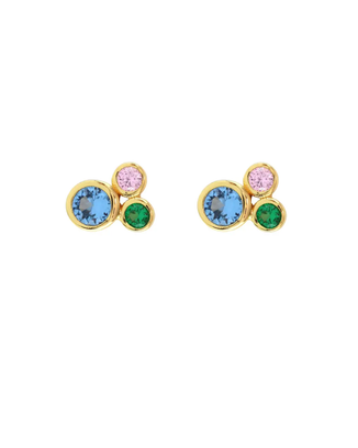 Kris Nations Jewelry 18K Gold Vermeil Modernist Bezel Crystal Stud Earrings in 18K Gold