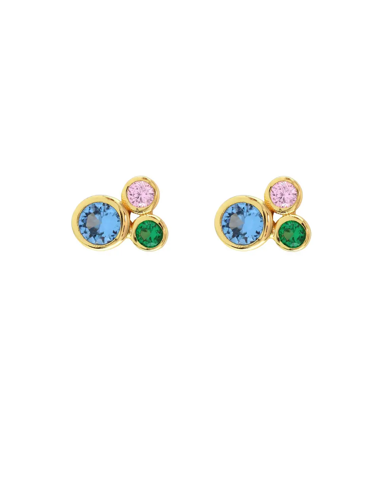 Kris Nations Jewelry 18K Gold Vermeil Modernist Bezel Crystal Stud Earrings in 18K Gold
