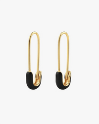 Kris Nations Jewelry 18K/Black Safety Pin Enamel Hoop Earrings in Black & 18K Gold Vermeil