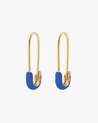 Kris Nations Jewelry 18K/Blue Safety Pin Enamel Hoop Earrings in Blue & 18K Gold Vermeil