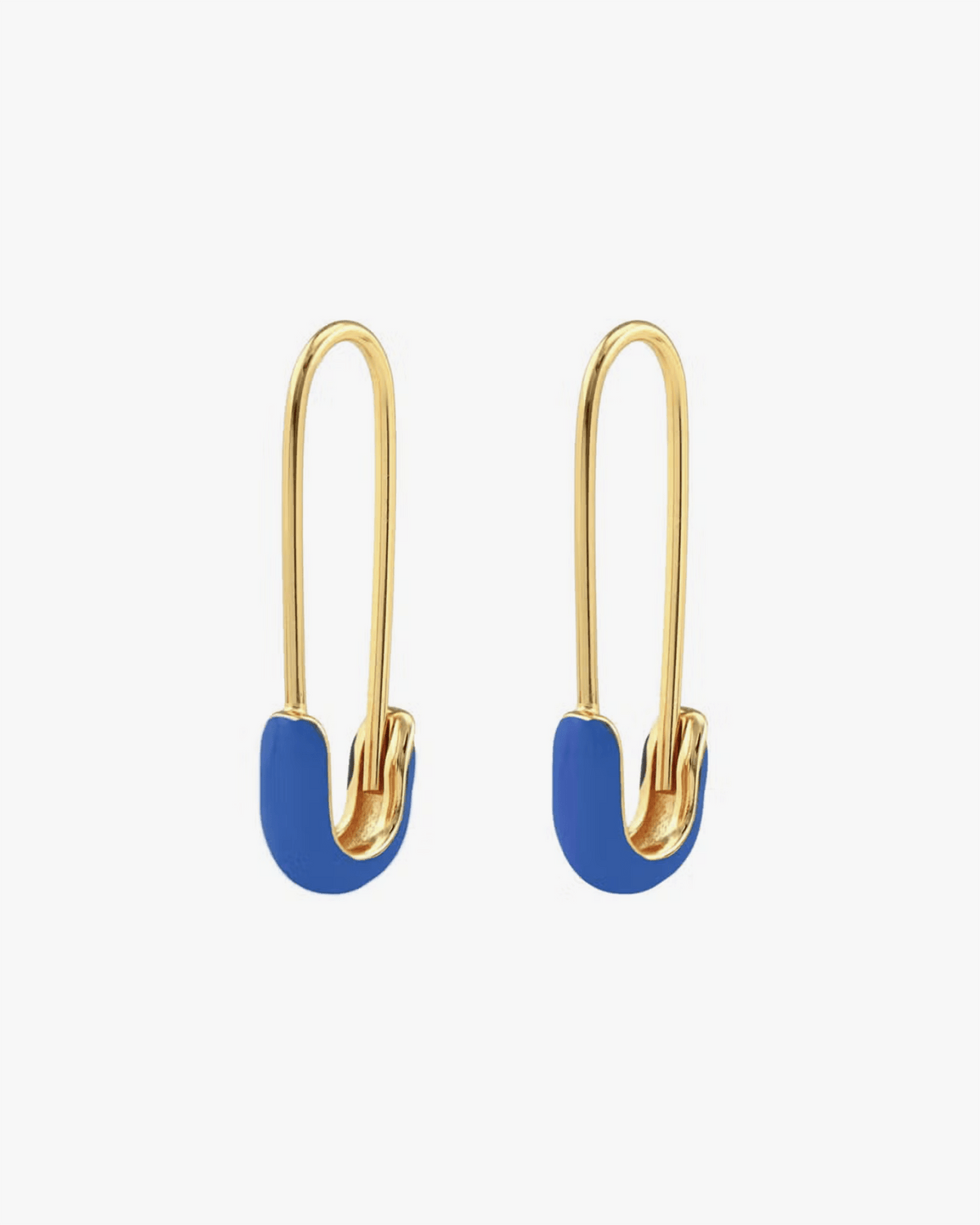 Kris Nations Jewelry 18K/Blue Safety Pin Enamel Hoop Earrings in Blue & 18K Gold Vermeil