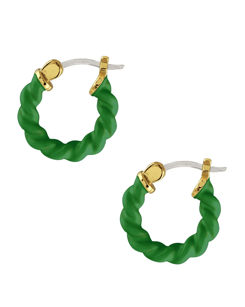 Kris Nations Jewelry Green Twisted Enamel Hoop Earrings in Green