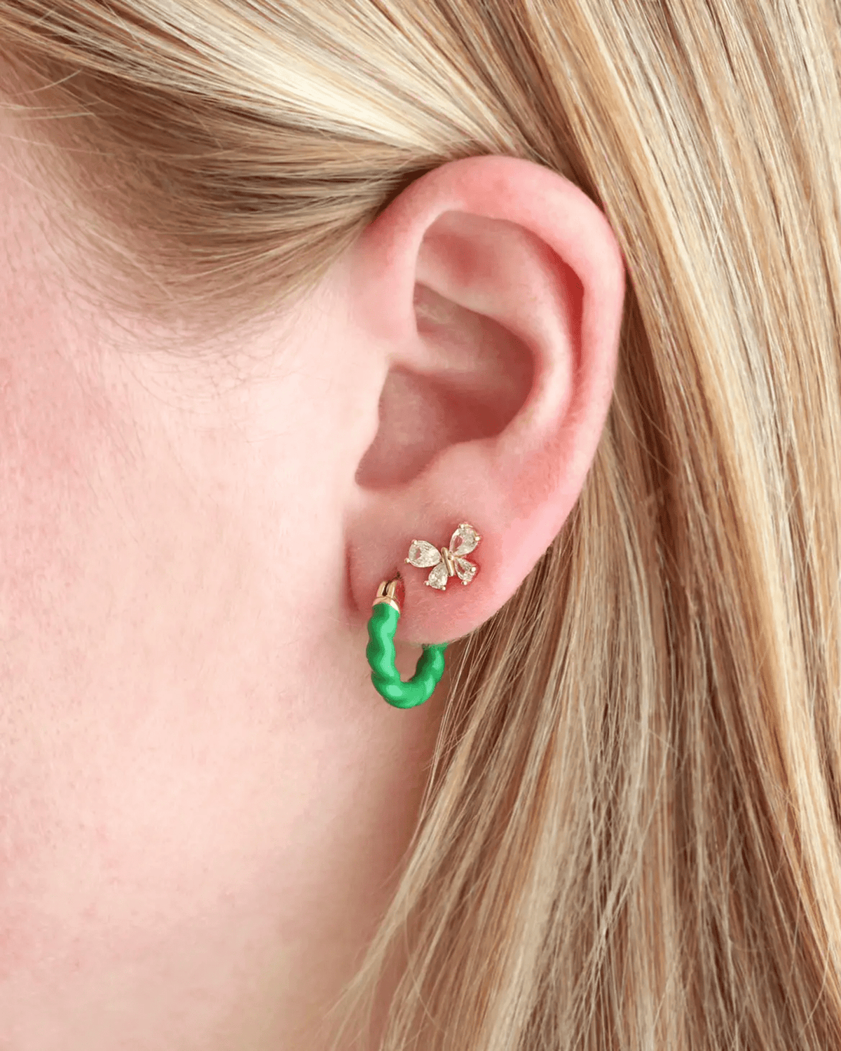 Kris Nations Jewelry Green Twisted Enamel Hoop Earrings in Green