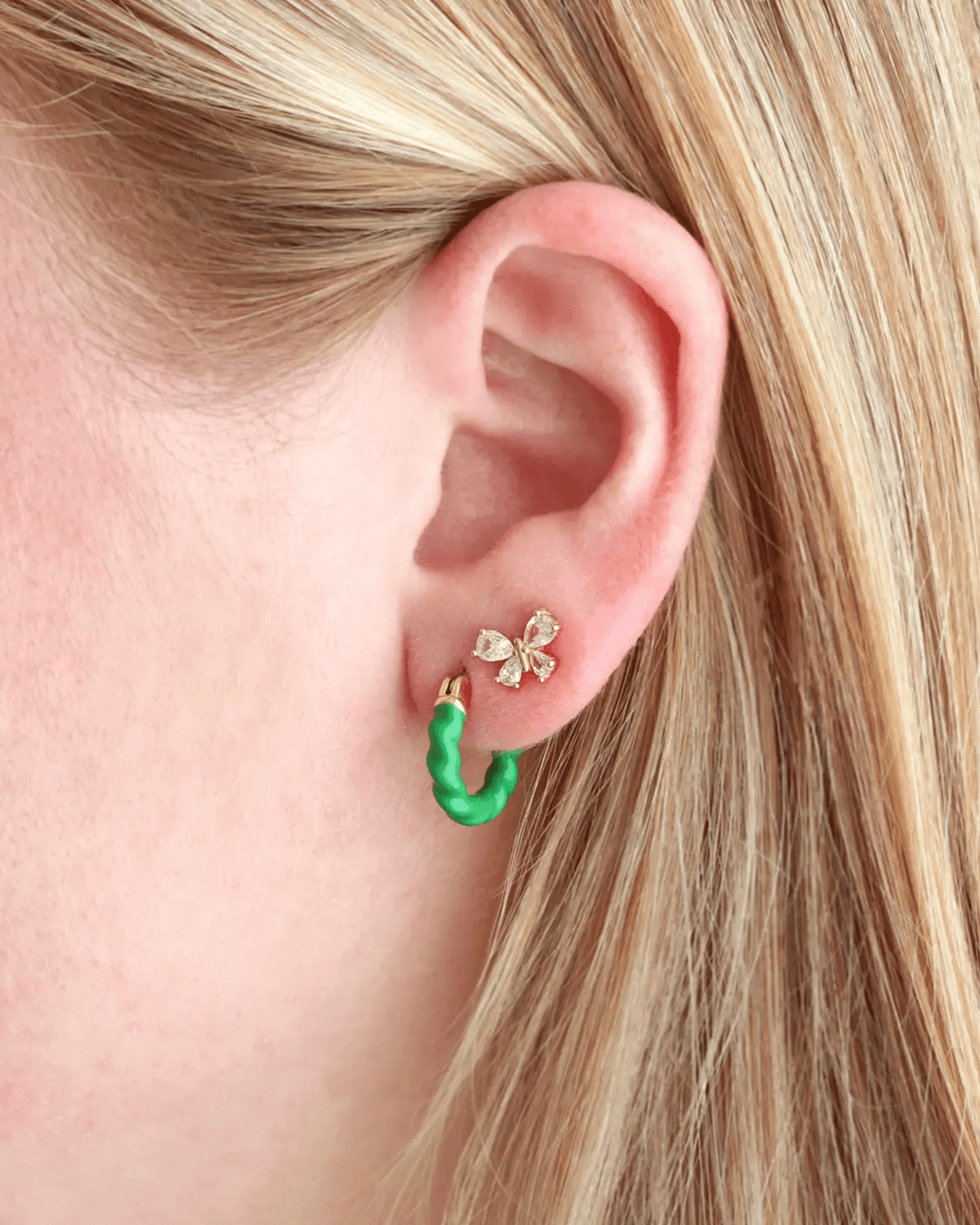 Kris Nations Jewelry Green Twisted Enamel Hoop Earrings in Green