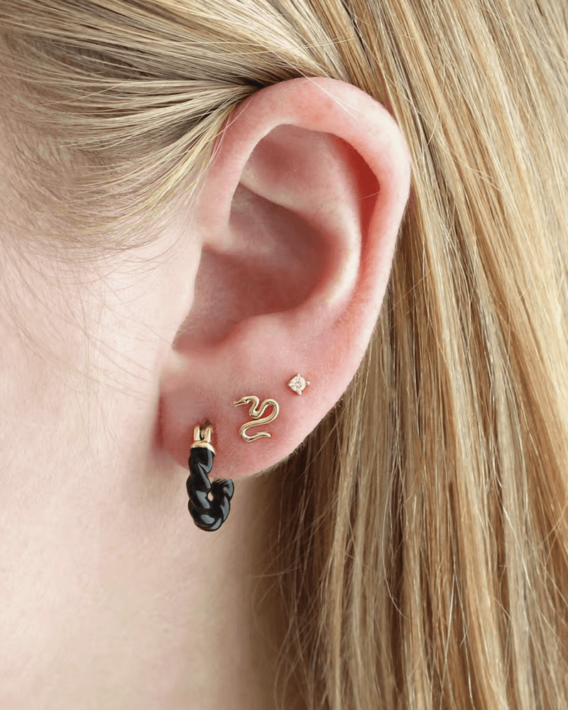Kris Nations Jewelry 18K/Black Twisted Enamel Hoops in Black & 18K Gold Vermeil