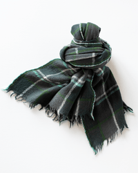 Mois Mont Accessories Evergreen Wool + Cashmere Open Plaid Scarf in Evergreen