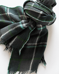 Mois Mont Accessories Evergreen Wool + Cashmere Open Plaid Scarf in Evergreen